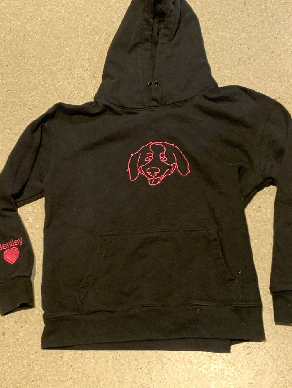 #719  Black Hoodie with Pink Dog Outline